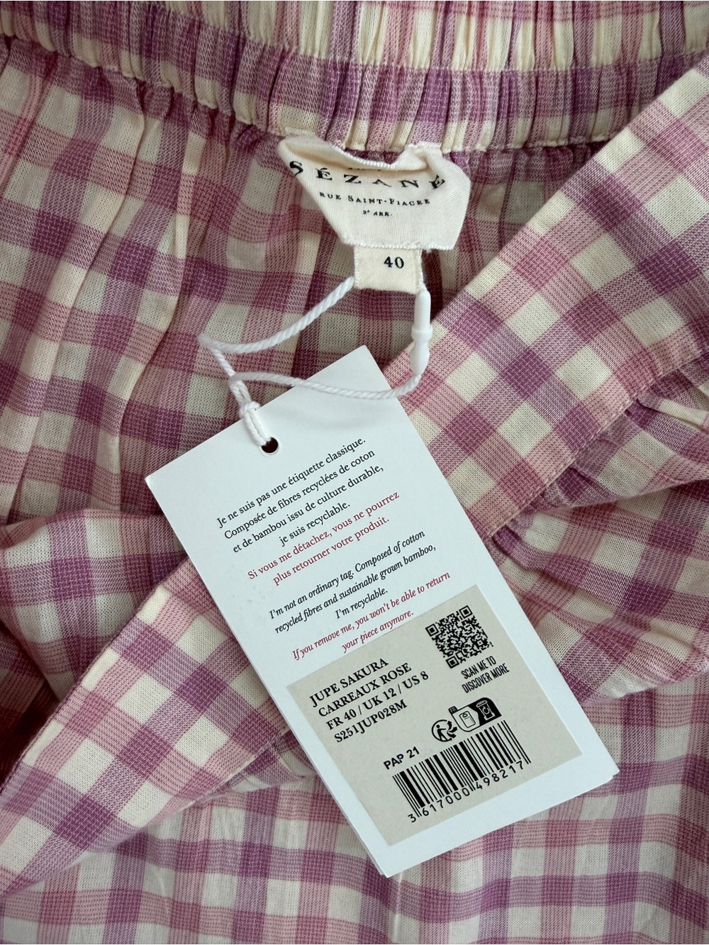 Sezane Pink Gingham Tiered Maxi Skirt Sakura - Picture 3 of 3